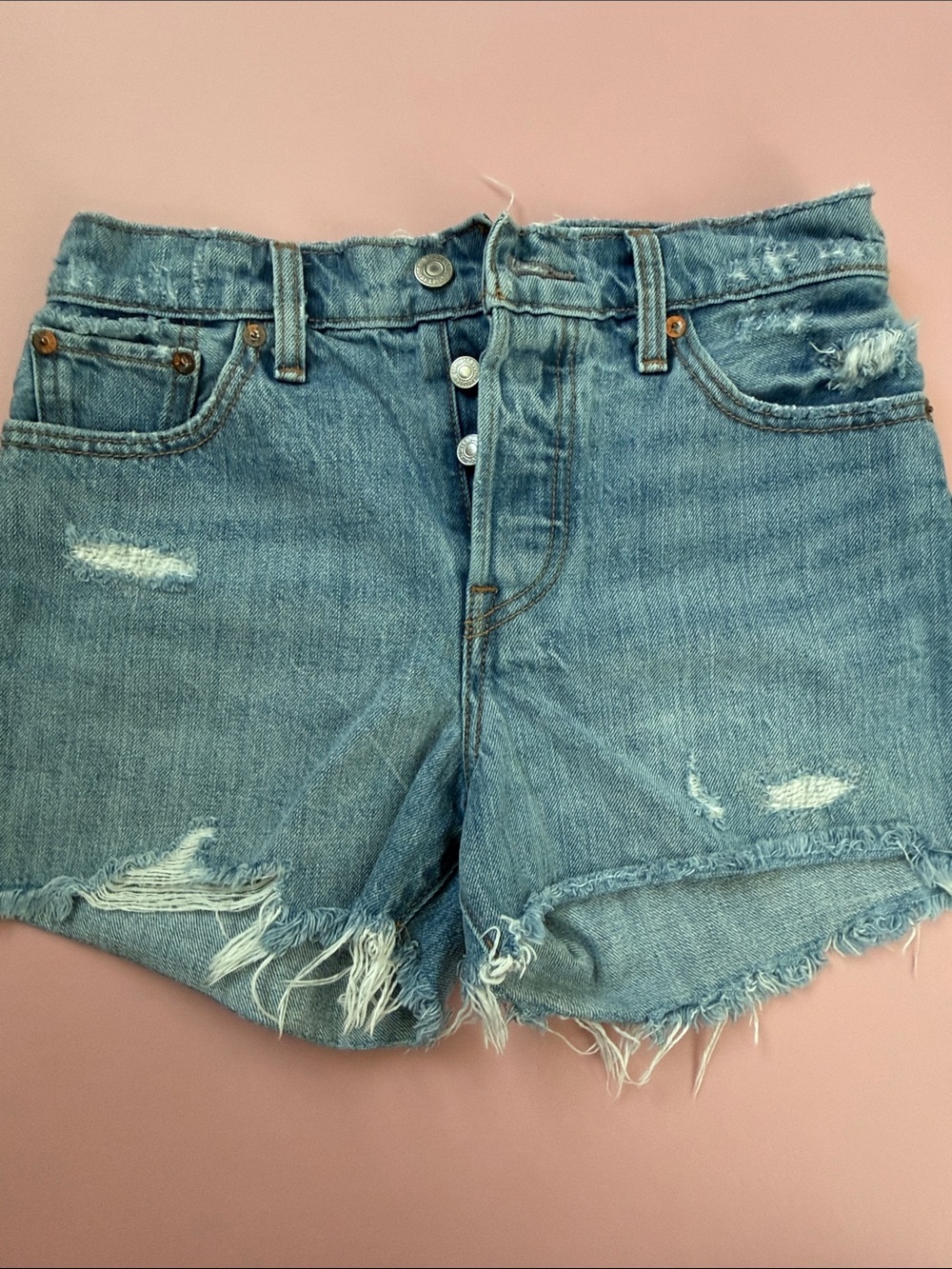 Levi's Distressed Light Blue Denim Jean Shorts